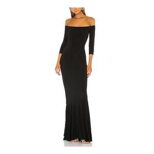 Norma Kamali Off The Shoulder Black Poly Fishtail Gown Size S